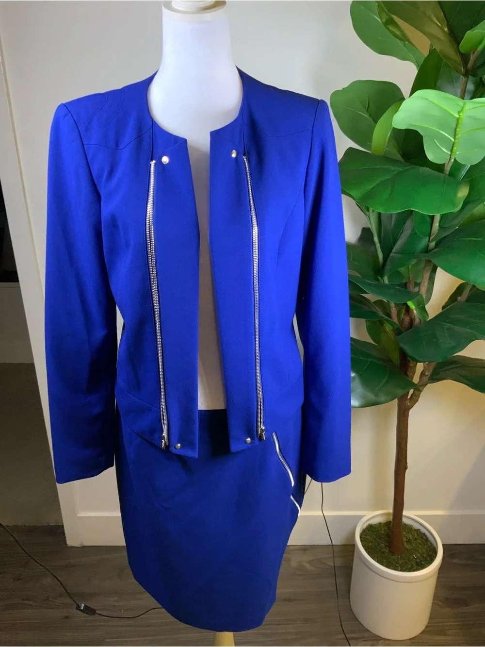 Calvin Klein Cobalt Blue Zip-Front Jacket & Skirt Set